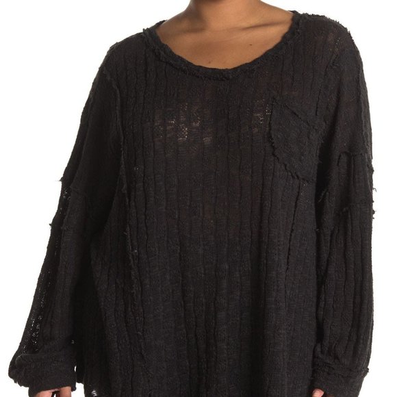 Stitchdrop Tops - STITCHDROP | Women's Black Raw Edge Pocket Long Sleeve Pullover Large